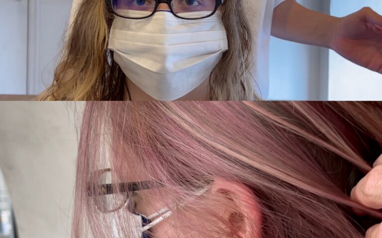 before and after red purple hair